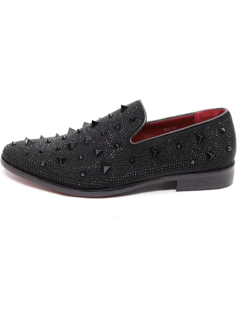 Matrocharm Men's Black Rubber Vintage Spike Rhinestone Loafer Slip On Shoes